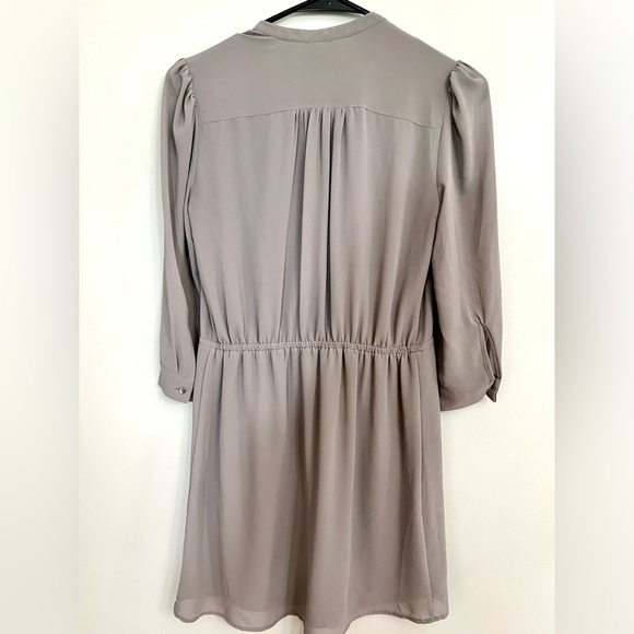 Taupe Ruffle Detail Work Dress with Tie Waist - Picture 2 of 3